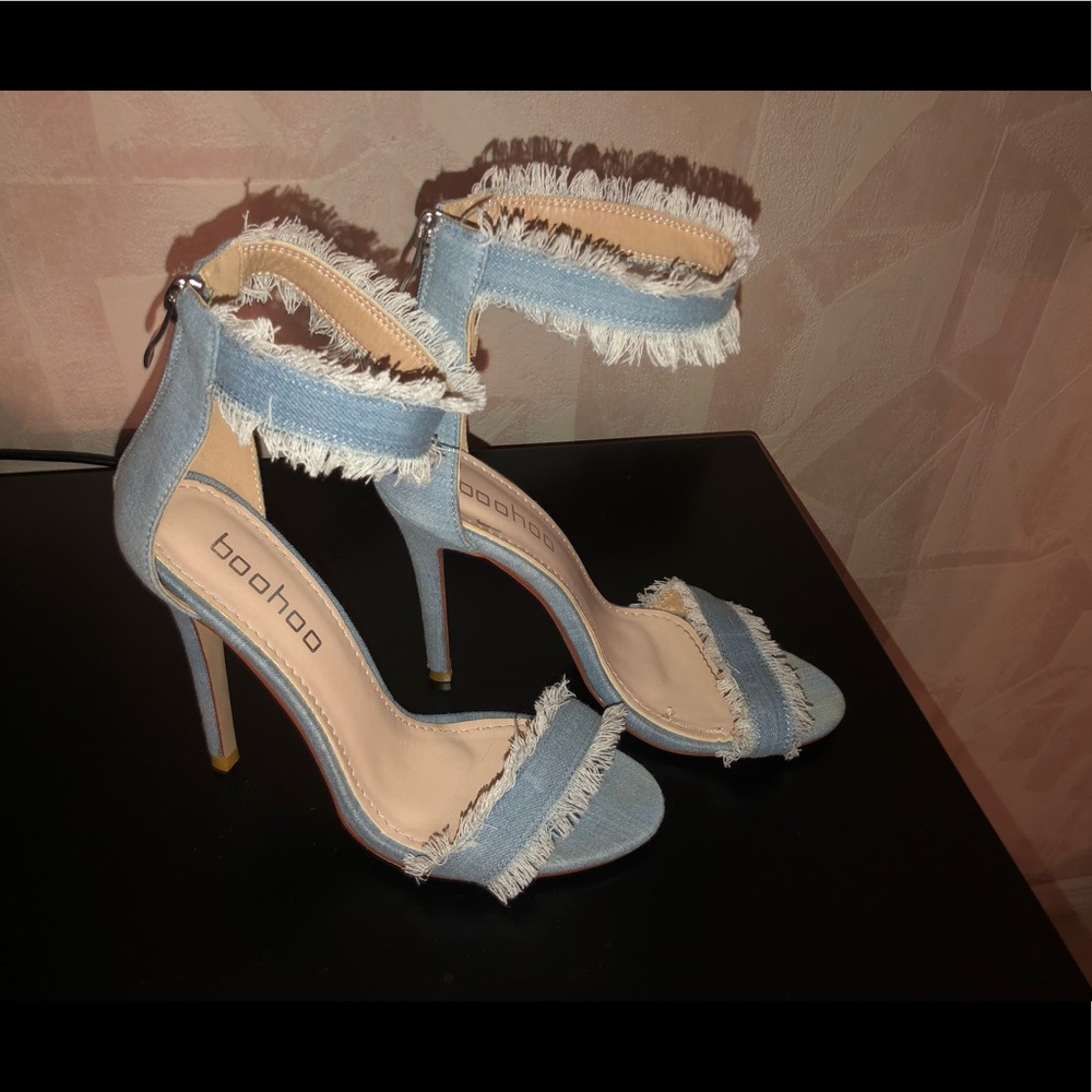 Frayed jean open toe heel size 7 and a half
